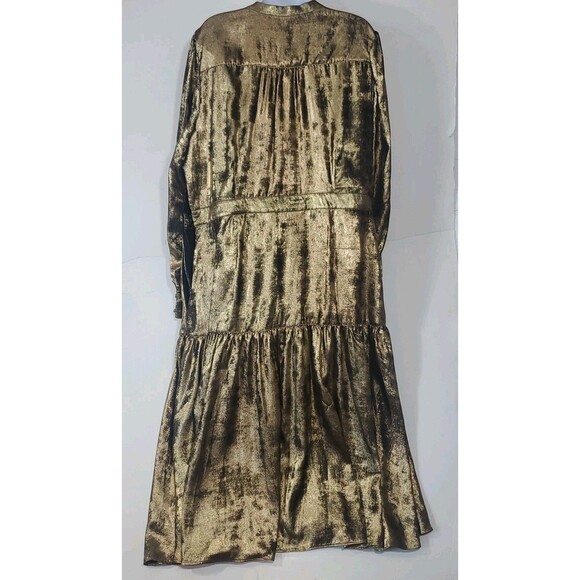 la Joie 18W Button Front Closure Gold Tiered Free Flowing Midi or Maxi Dress - Picture 10 of 15
